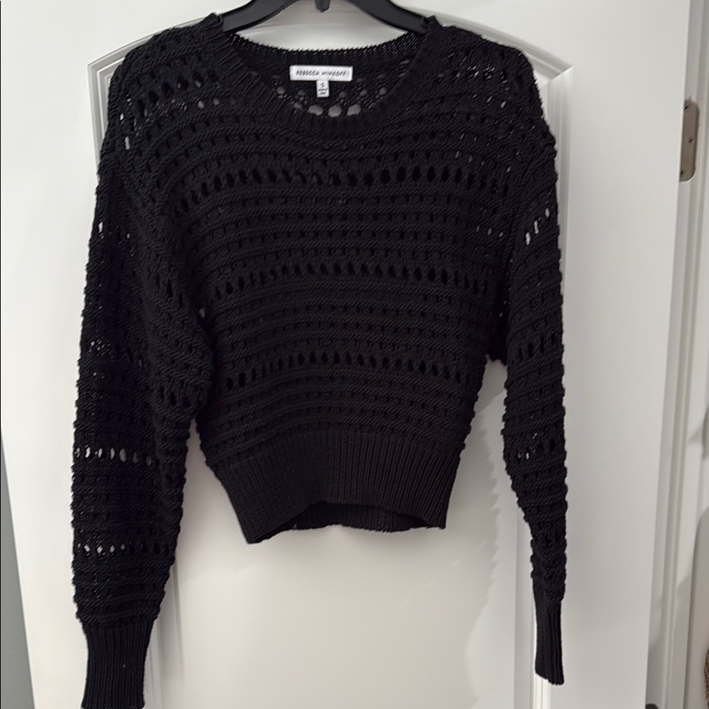Rebecca Minkoff Black Crew Neck Sweater with Open-Knit Design
